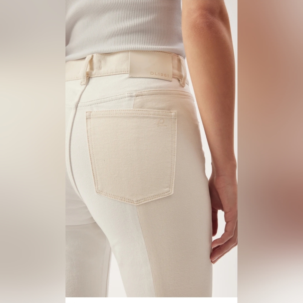 DL1961 Patti Straight High Rise Vintage Ecru Color Block Jeans Size 25 NEW!